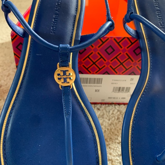 NEW Tory Burch Emmy Flat Blue Sandals - Picture 3 of 6